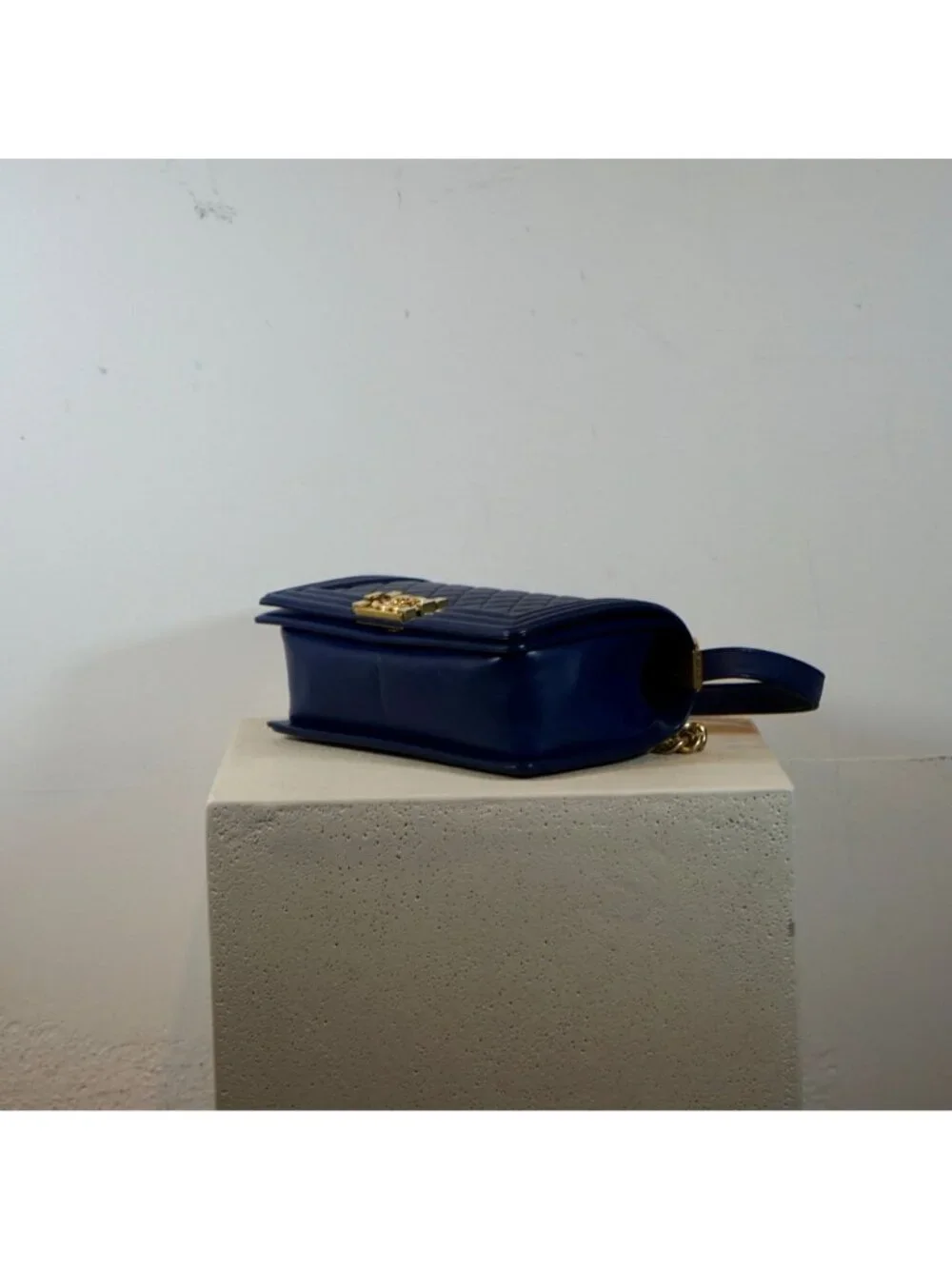 Chanel Boy Bag Caviar Blue with Gold Hardware